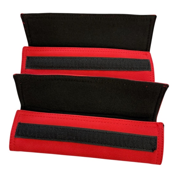 Set of 2 Jaguar Car Seat Belt Shoulder Strap Covers Red & Black New - Picture 3 of 4